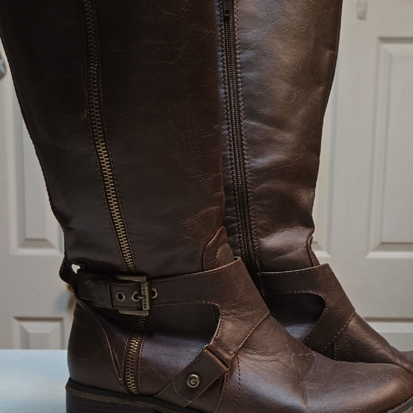G by Guess Dark Brown Heeled Boots - Picture 1 of 7
